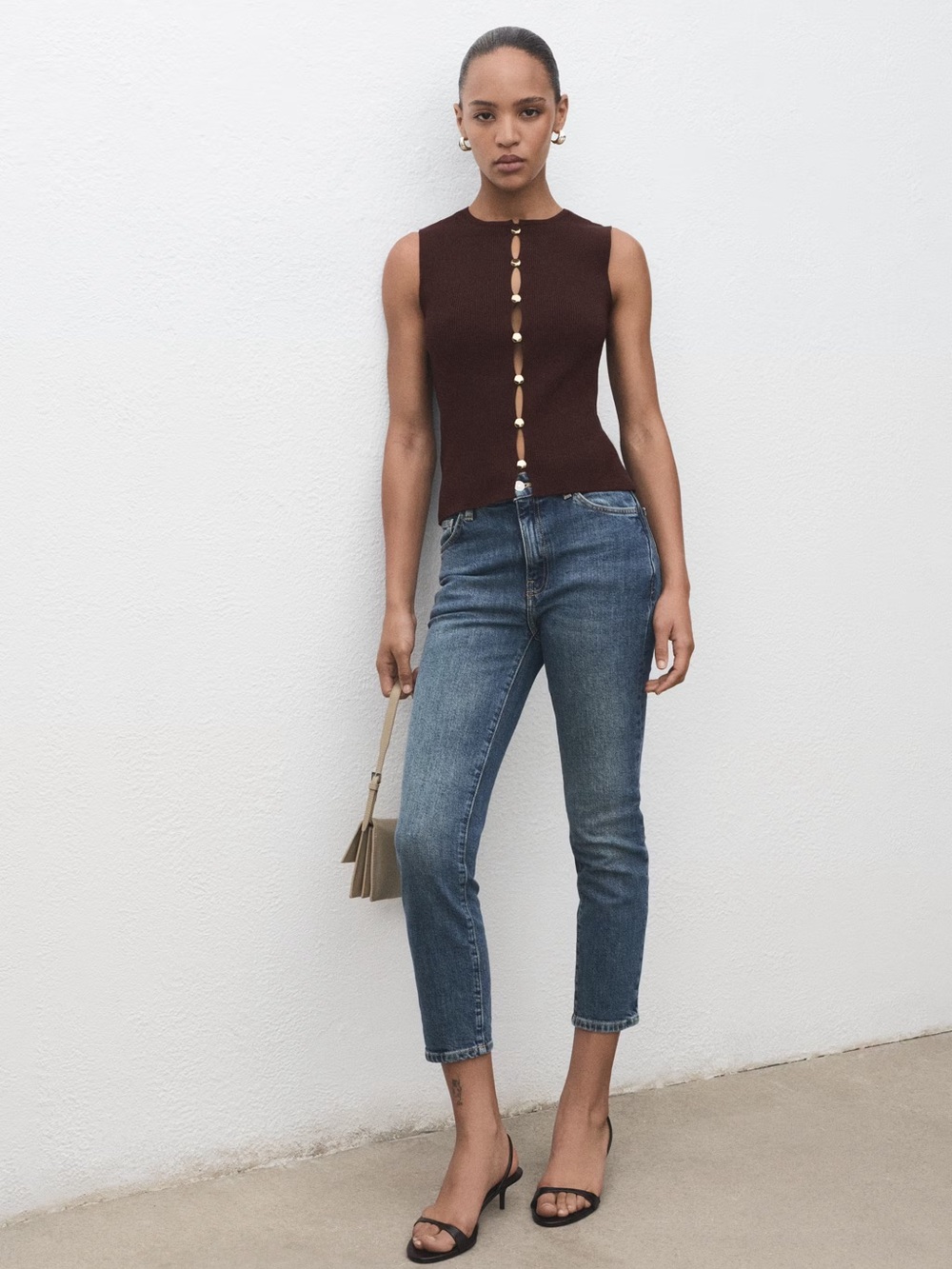 Mango Brown knitted waistcoat with slits NWT - Picture 3 of 7